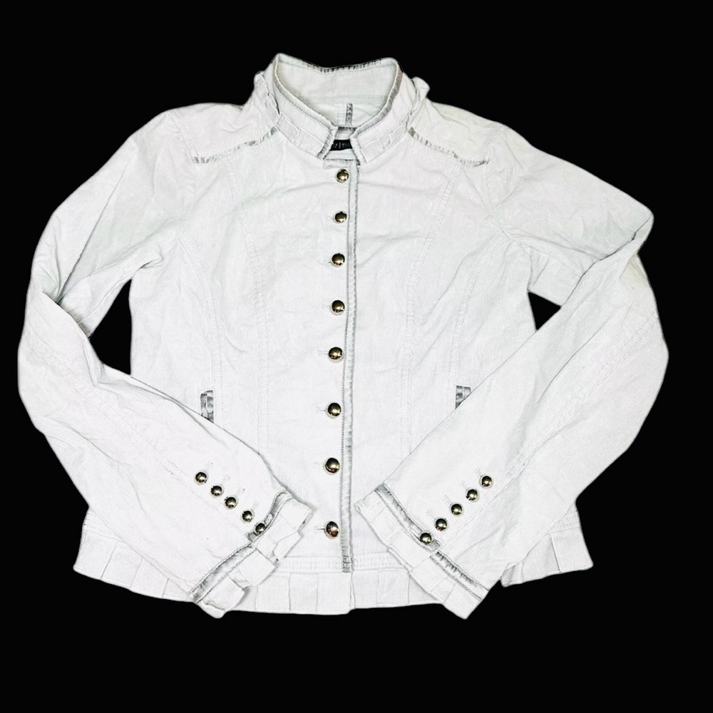 White House Black Market Corduroy Grey Jacket Size 4 Military Buttons Blazer EUC